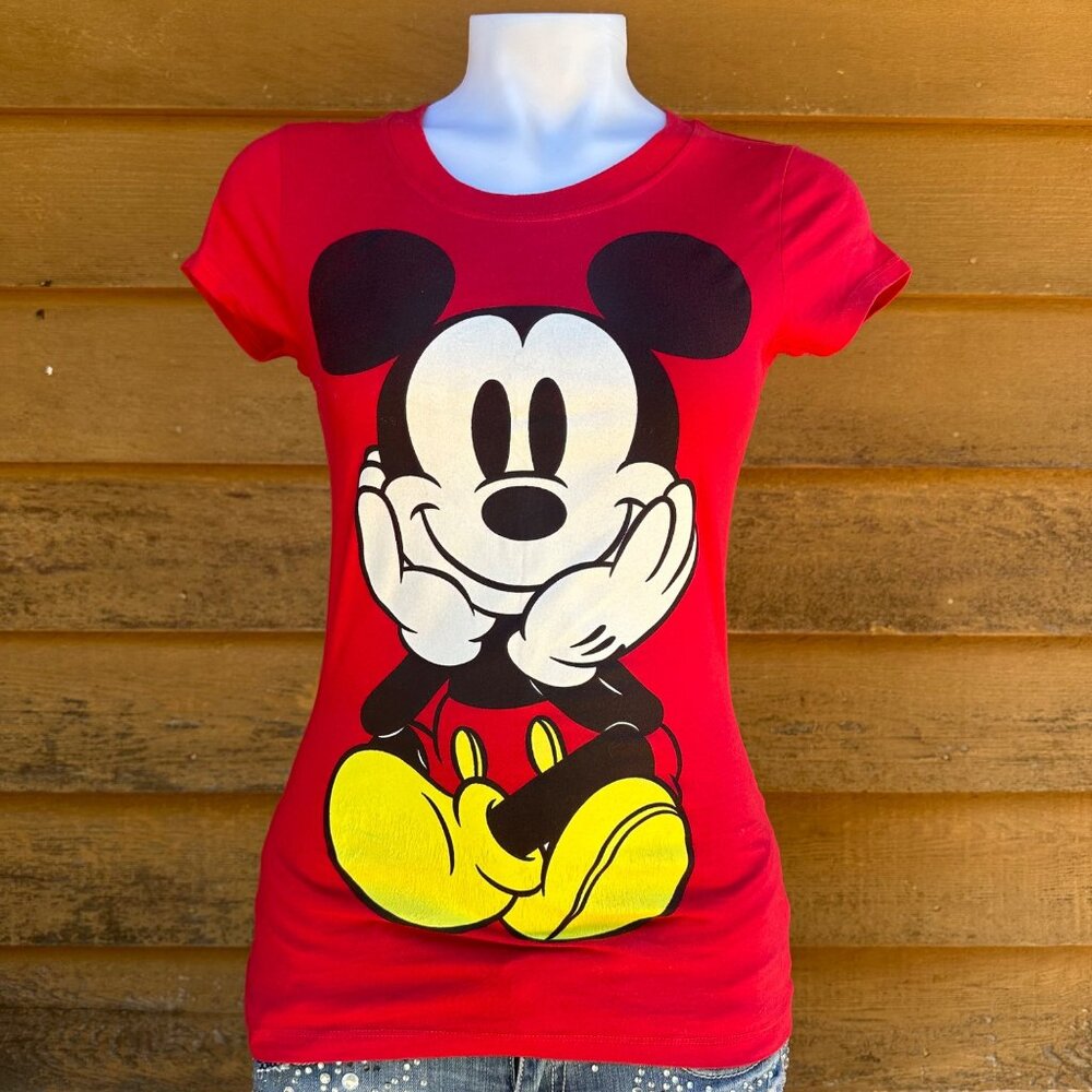 Disney Mickey Mouse Double Sided Red Graphic Woman’s T-Shirt Size M